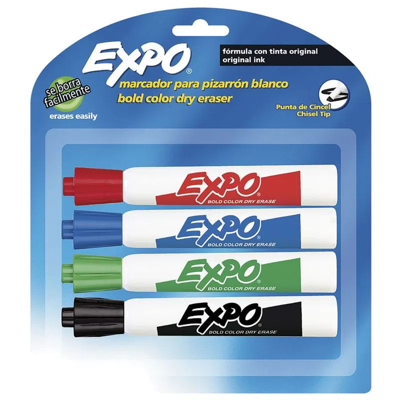 Marcador para Pizarrón Grueso Colores Surtidos Blíster con 4 Piezas